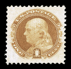 112, 1c Buff, exceptionally well centered with lavishly large margins, the size of which is rare encountered on this stamp, bright color, o.g., barely hinged, extremely fine
2004 PF certificate.