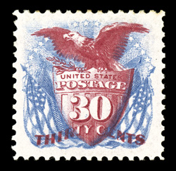 131, 30c Blue and carmine re-issue, a magnificent quality mint single of this scarce re-issue, not only is it impeccably well centered within lavishly large margins, but is
also possesses vivid colors and sharp impression on bright paper, full o