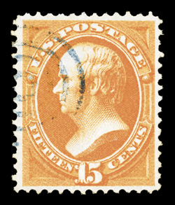 152, 15c Bright orange, a lovely used single, brilliantly fresh, with absolutely radiant color on bright white paper, extraordinarily well centered and margined, light target
pmk., extremely fine a surprisingly scarce stamp to find in any kind