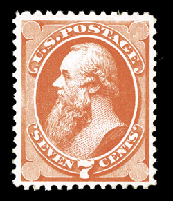 160, 7c Vermilion, rich vibrant color and a strong impression, well centered within large margins, o.g., lightly hinged, choice very fine 2000 PF and 2005 PSE
certificates.