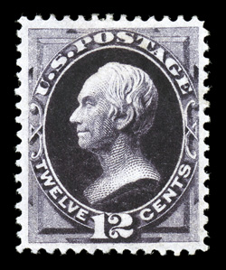 162, 12c Blackish violet, an incredibly choice and eye-appealing mint single, with especially deep color and an intense impression on bright white paper, extraordinarily well
centered, o.g., lightly hinged, extremely fine a rare stamp in this s