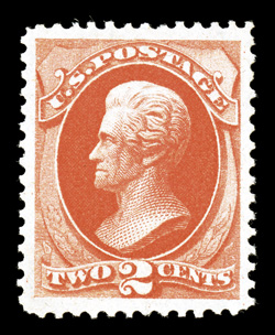 178, 2c Vermilion, striking mint single, featuring enormously large and wonderfully well balanced margins all around, radiant color and a well defined impression, o.g., lightly
hinged, extremely fine an especially large-margined gem 1995 PF ce