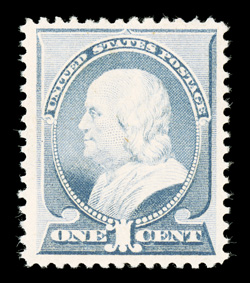 212, 1c Ultramarine, exceptionally well centered within large margins, fresh color on bright white paper, pristine o.g., never hinged, extremely fine 2005 PF
certificate.