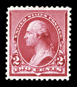 220c, 2c Carmine, cap on both 2s variety, exceptionally well centered, bright and fresh, o.g., lightly hinged, extremely fine a scarce variety, especially in this premium
quality 2004 PF certificate.