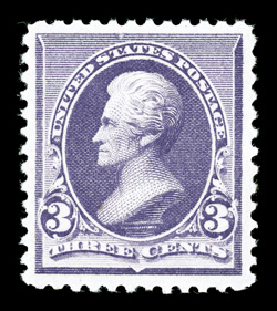 221, 3c Purple, exceedingly well centered within large margins, bright and fresh, o.g., never hinged, extremely fine 2005 PF certificate.