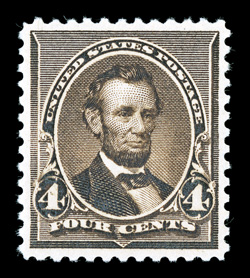 222, 4c Dark brown, premium quality mint single, extraordinarily well centered, deep intense color and impression, pristine o.g., never hinged, extremely fine 2004 PF
certificate.