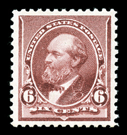 224, 6c Brown red, especially well centered within lavishly large margins which are most uncharacteristic of this value, lovely bright color, o.g., lightly hinged, extremely
fine 2005 PF certificate.