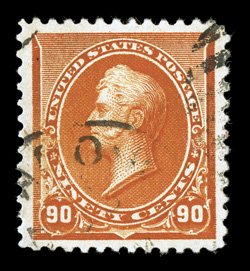 229, 90c Orange, gorgeous vibrant color, excellent centering within wide margins, light duplex cancel, extremely fine 1989 PF certificate and a 2006 PF certificate (XF
90).