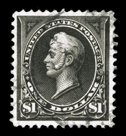 261, $1.00 Black, Ty. I, a seldom seen premium quality used example, possessing uncharacteristically large and well balanced margins, deep color and a detailed impression,
lightly cancelled, extremely fine 2000 PF certificate.