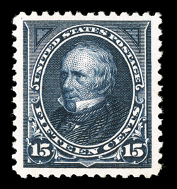 274, 15c Dark blue, extravagantly wide margins, the size of which are rarely seen on this stamp, exceptionally well centered, deep color and an intense impression on fresh
white paper, o.g., relatively lightly hinged, extremely fine 2009 PSE ce