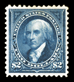 277, $2.00 Bright blue, deep luxuriant color and a razor-sharp impression on especially bright paper, uncharacteristically well centered, o.g., lightly hinged, extremely fine
1984 PF certificate.