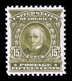 309, 15c Olive green, well centered, lovely rich color, o.g., n.h., extremely fine 2005 PSE certificate (VF-XF 85 SMQ $720.00).