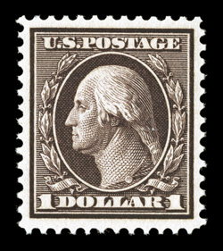 342, $1.00 Violet brown, very well centered within large margins, attractive rich color, o.g., lightly hinged, extremely fine 1980 PF certificate and a 2007 PSE certificate (XF
90 OGph SMQ $700.00).