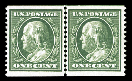 352, 1c Green coil, perf. 12 vert., guide line pair, well centered, bright fresh color, o.g., lightly hinged, very fine 2008 PSE certificate.