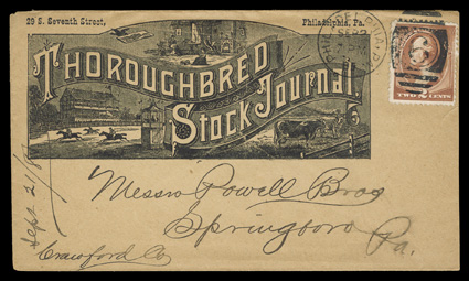 The postal history of the Powell Bros. Livestock Emporium exhibit and collection, comprised of an exhibit in two binders and an extensive collection in eleven binders of
hundreds of covers from and to the Powell Bros., first while in Syracuse, N.
