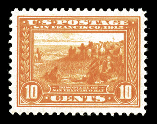 400A, 10c Panama-Pacific, orange, particularly well centered amid large margins, strong color, o.g., n.h., extremely fine 2006 PF certificate (XF 90).