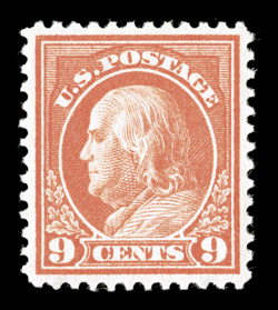 415, 9c Salmon red, excellent centering, especially bright and fresh, pristine o.g., n.h., extremely fine and choice 2004 PF certificate.