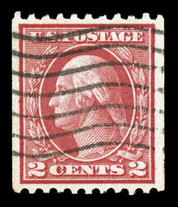 449, 2c Red rotary coil, Ty. I, perf. 10 horiz., choice used single, exceedingly well centered within wide margins, strong color, wavy machine cancel, extremely fine 1997 PF
certificate.