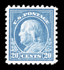 476, 20c Light ultramarine, well centered within large margins, uncommonly bright and fresh, o.g., n.h., choice very fine 2007 PSE certificate.
