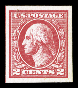 534B, 2c Carmine offset imperforate, Ty. VII, large balanced margins all around, fresh color, o.g., never hinged, small natural inclusion at top, an extremely fine example of
this scarce stamp 1989 PF certificate.