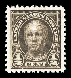 551, ½c Olive brown, perfectly centered within lavishly large margins, intense rich color a deeply etched impression, o.g., n.h., superb 2009 PSE certificate (Superb 98 Jumbo
SMQ $130.00 for a normal 98).