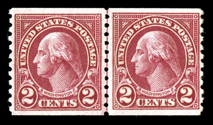 599A, 2c Carmine coil, Ty. II, perf. 10 vert., joint line pair, attractively centered, strong color, o.g., lightly hinged, very fine 1999 PF certificate.