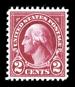 634b, 2c Carmine lake, exceptionally well centered, deep color in this scarce shade, o.g., n.h., extremely fine 2005 PSE certificate (VF-XF 85 SMQ $520.00).
