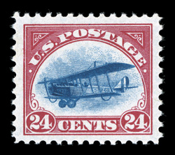 C3, 24c Carmine rose and blue, beautifully centered within uncharacteristically large margins, rich vibrant colors on pristine white paper, o.g., n.h., extremely fine gem 1990
PF certificate and a 2006 PF certificate (XF-Superb 95).