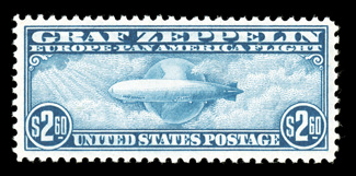 C13-15, 65c-$2.60 Graf Zeppelins cplt., a wonderfully well matched set, bright fresh colors, well centered, o.g., n.h., extremely fine set each accompanied by a 2008 PSE
certificate (65c XF 90, other two VF-XF 85 total SMQ $2,065.00).