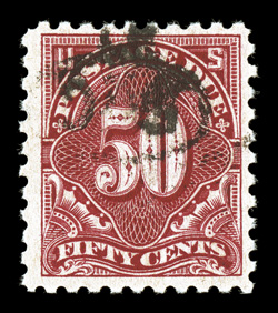 J58, 50c Carmine lake, used, deeply rich color, well centered within large margins, unobtrusive oval cancel, a very fine example of this key postage due 2002 PF
certificate.