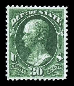 O66, 30c State, deep luxuriant color and a proof like impression, uncharacteristically well centered, o.g., extremely fine 2007 PSE certificate.