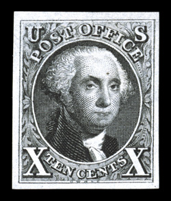 4, 10c Black reproduction, without gum as issued, four large margins, strong color and impression, small natural inclusion, extremely fine clear 2006 APS
certificate.