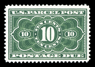 JQ4, 10c Parcel Post Postage Due, excellent centering within extravagantly large margins which are most uncharacteristic of this normally tightly-margined stamp, strong rich
color, o.g., n.h., extremely fine 2006 PF certificate.