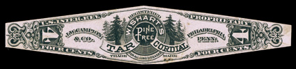 RS48c, J.W. Campion & Co., 4c Black, die cut, pink paper, excellent centering showing margins all around, rich color on strongly colored paper, trivial shallow thin spot and
tiny bits of foreign matter adhering to face at bottom center, otherwis