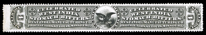 RS264Ad, West India Manufacturing Co., 4c Black, die II, watermarked, a remarkable mint example of this rarity, well centered, full original gum, light h.r.s, couple small
faults, very fine appearance only 30 copies recorded in the Aldrich