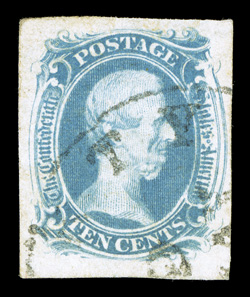 9, 10c Blue, four large margins, bright fresh color and a crisp impression, light town c.d.s. cancel, an extremely fine and choice example of this scarce stamp 2009 PF
certificate.