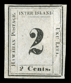 16, 2c Black on grayish, Plate 3-E, Type X, Position 10, unused, large to very large margins all around, tiny repaired tear at top and small thins, very fine appearance 2003
APS certificate.