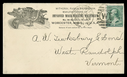 Machine-affixed 19th Century Stamps (The Worlds First Coiled Stamps) specialized exhibit collection, this collection consists of covers bearing perforated stamps that were
separated and affixed by machines, most notably George K. Snows inventio