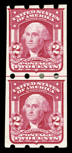 320, 2c Carmine imperforate, Brinkerhoff Ty. I perforations, guide line pair, vivid rich color, o.g., h.r., fine-very fine.