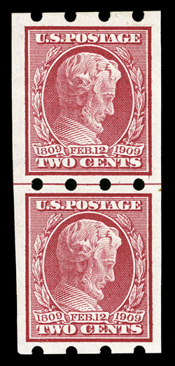 368, 2c Lincoln imperforate, Brinkerhoff Ty. I perforations, guide line pair, precisely centered and well margined, o.g., extremely fine signed Mekeel.
