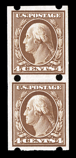 343-47, 1c-5c Washington and Franklin imperforate, Brinkerhoff Ty. IIa perforations, cplt., o.g., h.r. except 3c l.h., 1c thinned spot, otherwise a fine-very fine set 4c
accompanied by 1987 APS certificate and is ex-Agris.
