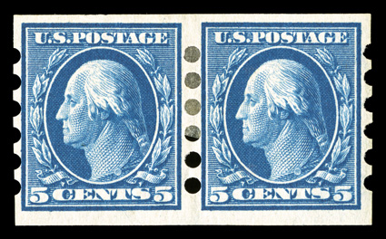 343-47, 1c-5c Washington and Franklin imperforate, Mailometer Ty. I perforations cplt., pairs, o.g., h.r., one 4c thinned spot, otherwise fine-very fine
set.