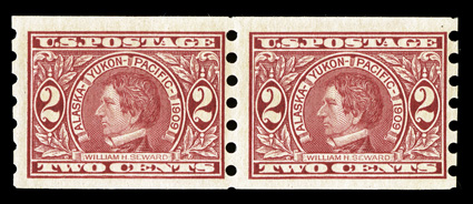 371, 2c Alaska-Yukon imperforate, Mailometer Ty. III perforations, pair, o.g., fine and scarce.