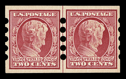 368, 2c Lincoln imperforate, Mailometer Ty. IV perforations, 2mm spacing, guide line pair, incredibly well centered and margined, o.g., n.h., extremely fine.
