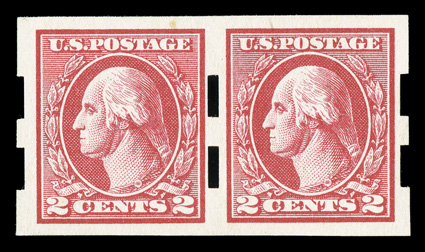 533, 2c Carmine imperforate, Ty. V, Schermack Ty. III perforations, pair, nicely centered and fresh, o.g., l.h., very fine.