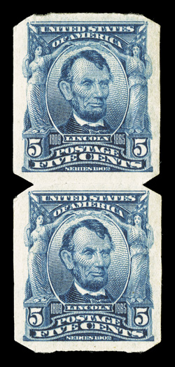 315, 5c Blue imperforate, U.S. Automatic Vending Ty. I separations, select pair, strong and intact, rich color, o.g., very fine 1991 PF certificate.