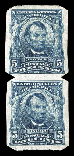 315, 5c Blue imperforate, U.S. Automatic Vending Ty. I separations, pair, rich color, o.g., very fine.