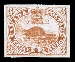 1, 1851 3p Red on laid paper, an extraordinarily rare unused example, completely sound, featuring a marvelous overall freshness, with deep luxuriant color and a highly detailed
impression on fresh paper displaying strong identifiable laid lines,