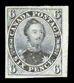 2, 1851 6p Slate violet on laid paper, a magnificent quality mint example, being one of just a few recorded examples, boasting exceptional physical characteristics, including
prooflike color and impression on fresh paper which show distinctive l