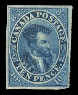 7, 1855 10p Blue on thin paper, a pristine example of this rare mint stamp, possessing a marvelous overall freshness and crispness seldom encountered, truly prooflike color and
impression, ample to mostly large margins all around, full o.g. with